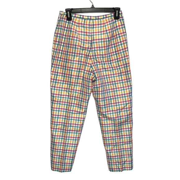 Talbots Pure Silk Pastel Gingham Plaid Side Zip Lined Pants Womens Sz 6 Colorful - Picture 2 of 5
